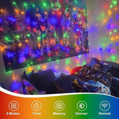2 Pack 33ft 100 8 QITONG Battery Operated String Lights, Each LED Multicolor Christmas Lights Outdoor Waterproof, Modes