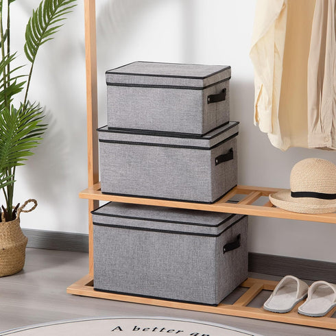Fabric Storage Boxes 7.1 x 9.1 x 13 Inch, Storage Baskets with Lids, Decorative Linen Closet Organizers, Small Gray (3