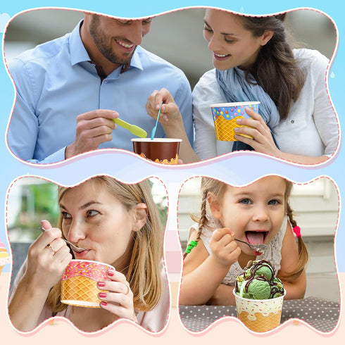 120 9oz Zopeal Pcs Ice Cream Bowls Bulk Dessert Ice Cream Cups Paper Treats Sundae Cups Disposable Birthday Party
