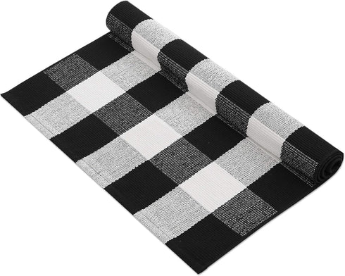 MUBIN 27.5 x 43 Inches Cotton Buffalo Plaid Rug, Hand-Woven Indoor or Outdoor Rugs for Layered Door Mats (Black and