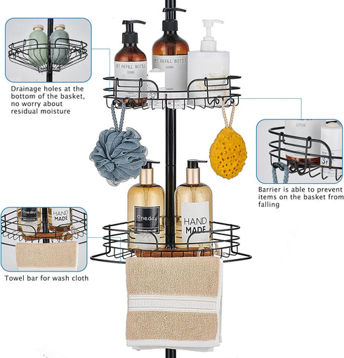 4 28.7 104.7 Inches WPT Black Shower Caddy Tension Pole for Bathroom, Stainless Steel Corner Shower Caddy Organizer