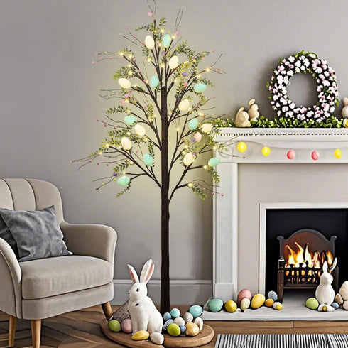 5FT DR.DUDU Lighted Easter Tree with Timer, Easter Decorations for Home & Porch, Pre-Lit Egg Trees with LED Lights