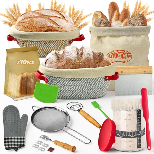 HASHMUST 33 Pcs Sourdough Starter Kit, Sourdough Bread Baking Supplies, 9'' Round &