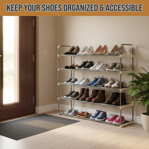 5-Tier Closet Home-Complete Shoe Storage Rack, Shoe Organizer for Bathroom Entryway, Shoe Shelf Holds