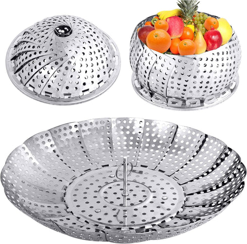 Veggie Vegetable Steamer Basket - Folding Collapsible Stainless Steel Insert for Cooking Food, Fits 5.9" to 9.8" Pots
