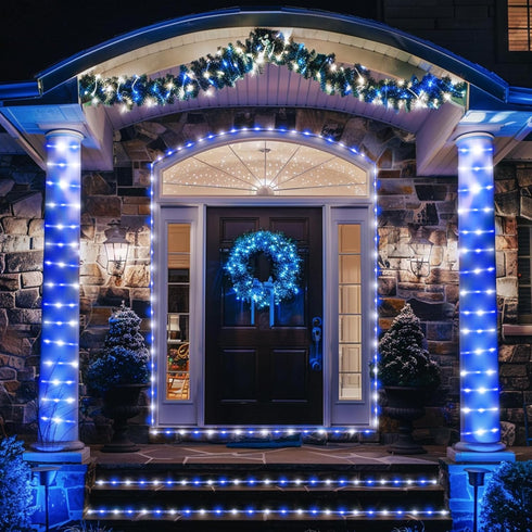 JMEXSUSS 200 LED Solar Rope Lights for Christmas Decor - 72ft IP65 Outdoor Waterproof with 8 Modes, Blue and White