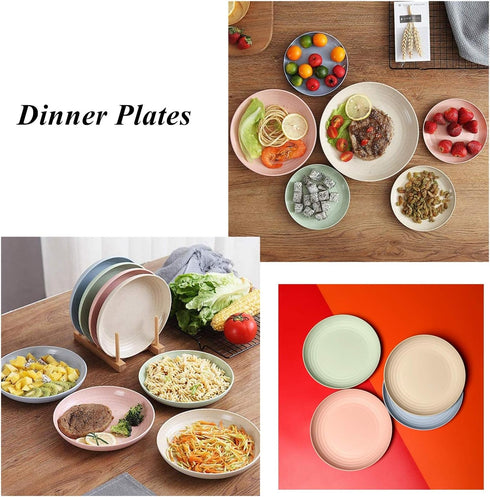 Wheat Straw Plates Set, Lightweight Unbreakable Dinner Dishes, Dishwasher & Microwave Safe (Large 4 Pack 8')