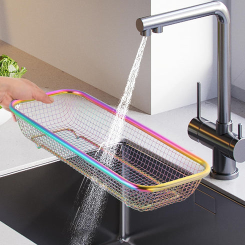 Silverware Drawer Organizer, Rainbow Mesh Kitchen Drawer Organizers, Stackable Storage Basket for Flatware, Pack of 2