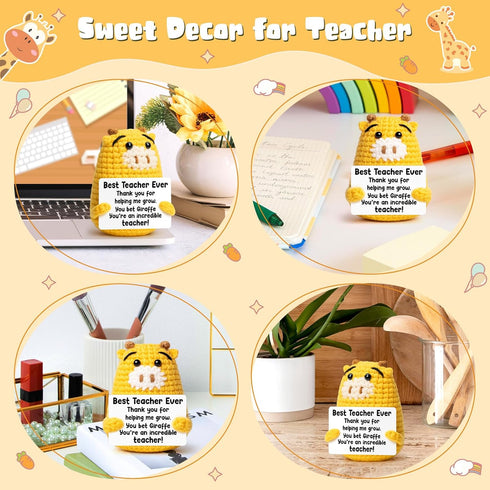 Teacher Appreciate Gifts Positive Giraffe - Thank you for Helping Me Grow, Handmade Crochet Giraffe Cute Stuff Decor