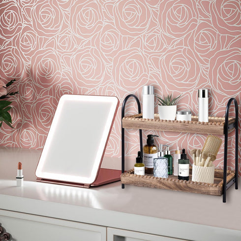 Countertop 2 BDBDYEAY Bathroom Organizer, Tier Vanity Organizer and Storage for Cosmetic Skincare Perfume, Wood Bead