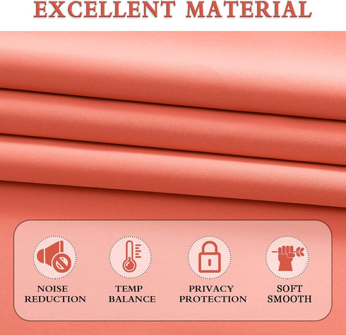 DONREN Coral Blackout Curtain Panels with Rod Pocket - Room Darkening Thermal Insulated Curtains for Bedroom (2 Panels)