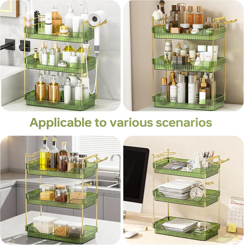 Counter Countertop 3-Tier) Bathroom Organizer with Hair Dryer Holder and Toothbrush Holder, Acrylic Vanity Tray