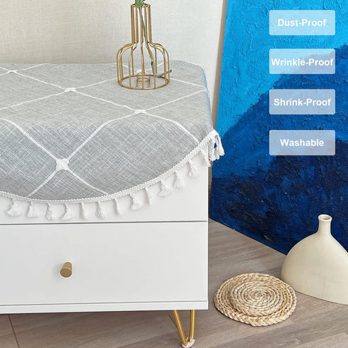 24 Inch Round Small Tablecloth Cotton Linen Grey Lattice Dust-Proof Washable Doily Boho Farmhouse Decorator Table Cover