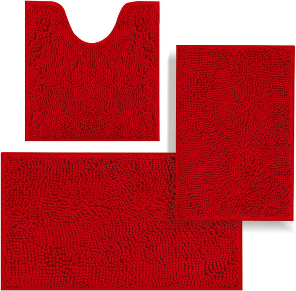 Bathroom Rugs Sets 3 Piece - Non Slip Thick Chenille Bath Mats, Soft Absorbent Shaggy Carpet for Bath, Kitchen
