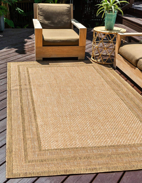Unique Loom Outdoor Border Collection Area Rug - Multi Border, 2' 2" x 3' Rectangle, Tan/Light Brown