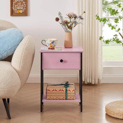VECELO Nightstand,Modern Bedside End Table, Night Stand with Drawer and Storage Shelf for Living Room Bedroom
