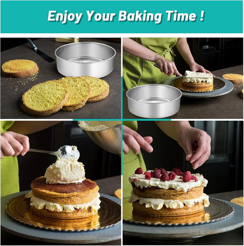 TeamFar Round Cake Pan, 8’’ x 3’’ Stainless Steel Deep Baking Pan for Birthday Party, Non-Toxic & Dishwasher Safe