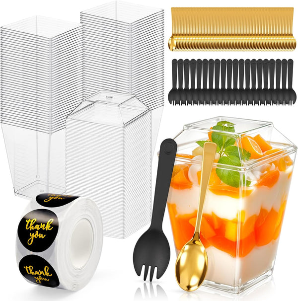 SEIION 260 Pcs 5oz Clear Plastic Dessert Cups with Lids & Spoons BPA-Free