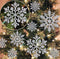 36 Pack Silver Snowflake Ornaments, Plastic Glitter Snow Flakes for Winter Christmas Tree Decorations, Size Varies