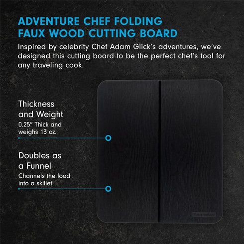 Messermeister Adventure Chef Folding Faux Wood Cutting Board, Black - Durable TPE - Resists Cold/Heat Warping, Shrinking & Swelling - Compact & Portable - 10.75 x 9.5” by Messermeister