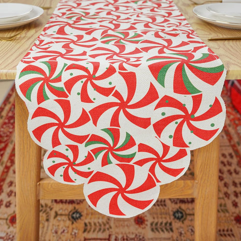 13x36 Inch Christmas Table Runner Candy Cane Swirl Lollipops Red Table Decoration for Home Seasonal Winter Xmas Holiday