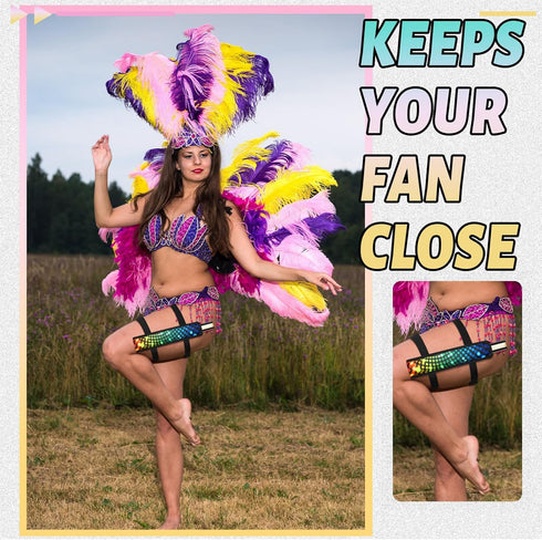 Summer Rave Fan Holster Rave Fan Holder Folding Hand Fan Pouch Foldable Fan Sleeves with Waist Belt for Thigh Party