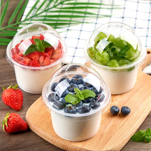 25 Pack 8 oz TOFLEN Plastic Dessert Cups with Dome Lids, Clear Disposable Yogurt Parfait Cups with Lids, Individual