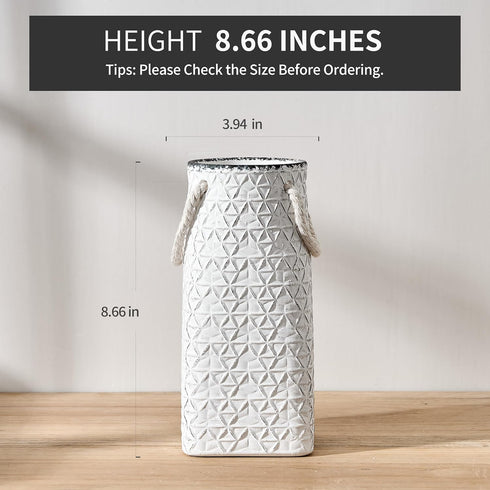 8.66 inch Vaseking Elegant White Petite Vase, Ceramic Modern Minimalism Geometric Texture Purse Vase with Hanging Rope