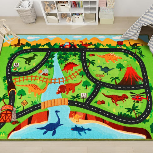 Kids Carpet Playmat Rug,59"X39.4" Dinosaur Car Rugs for Kids Toy Cars,Non Slip