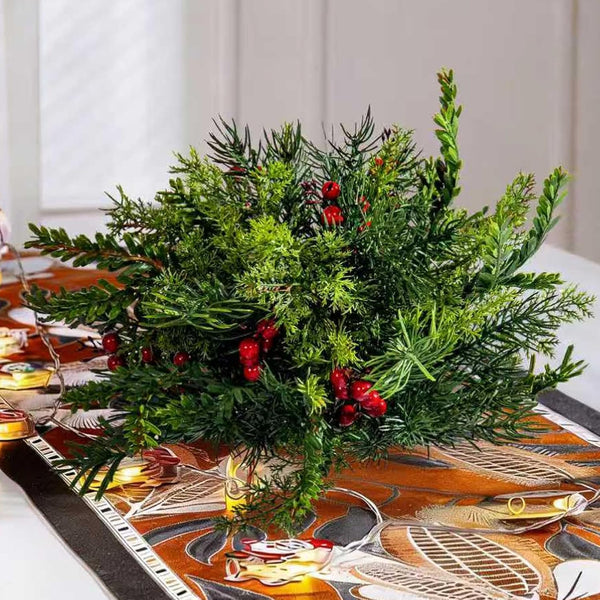 Bailikang 2PCS Christmas Artificial Pine Needles Branches Table Decor with Red Berry