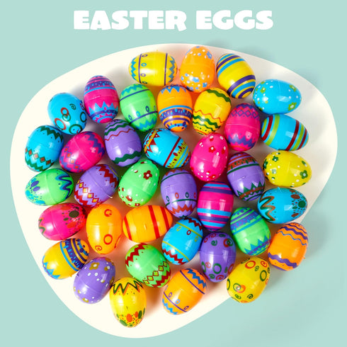 24PCS 2.3" JOYIN Printed Empty Colorful Plastic Eggs Fillable, Bright Plastic Eggs Bulks for Festival Hunt, Filling