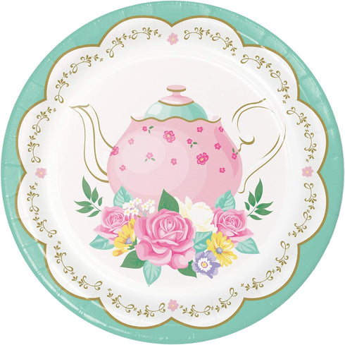 Floral Themed Tea Party Supply Pack Bundle for 8 Guests - Includes Paper Plates & Napkins