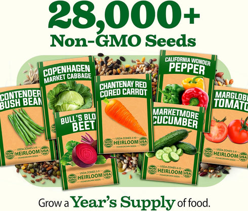 55 Pack 28,000+ HOME GROWN Vegetable Seeds Non-GMO Heirloom Seeds for Planting Vegetables, Survival Seed Vault, Garden