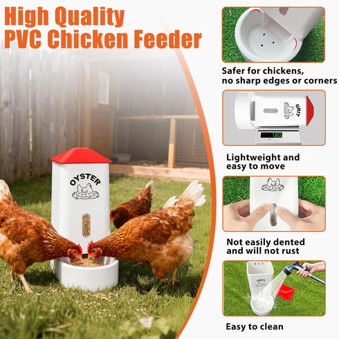 2 Pack Chicken Grit and Oyster Shell Feeder, Automatic PVC Chicken Feeder with Visual Window and Lid, Hanging Chicken