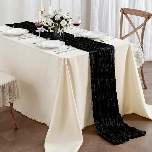 SRIZIAN 10ft Black Cheesecloth Table Runners, Wide Gauze Boho Table Runners for Bridal Shower Wedding Birthday Party