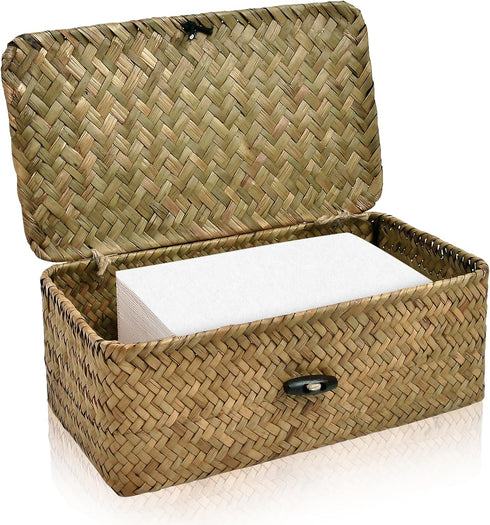 Dryer Sheet Holder, Woven Seagrass Container with Lid for Laundry Room Organization, Natural Color