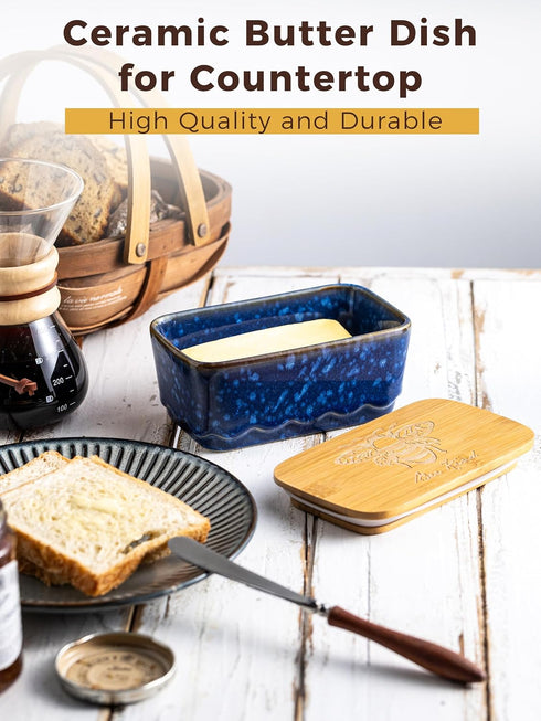 Countertop, Ceramic Butter Dish with Lid, Covered Butter Dish for Airtight Butter Holder Crock with Airtight Seal