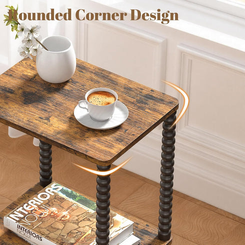 2-Tier Side Table, Small End Table, Nightstand with Storage Shelves, Coffee Table for Small Spaces, Curved Design, Sofa