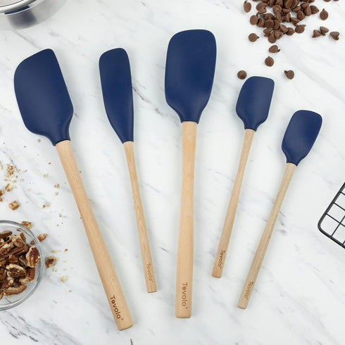 Flex-Core Spatula Wood Handled Cooking Utensils Set, 5 Piece High Heat Resistant Includes Non-Stick Spatula, Spoonula,