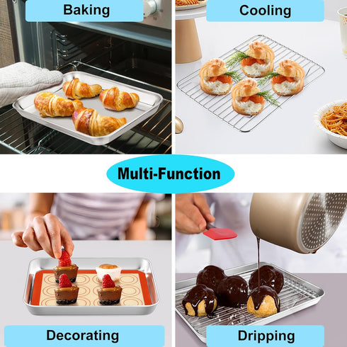 TeamFar Toaster Oven Pan with Rack & Mat, 9.3’’ x 7’’ Mini Baking Pan Cooling Rack with Silicone Mat Set of 3