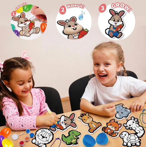 24PCS 3D Easter Basket Stuffer Party Favors, Magic Puffs, Puffs, DIY Art Crafts Kits Paint for Kids, Foam Texture