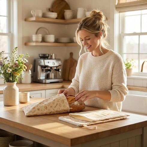 2 Packs XL Beeswax Bread Bags, Wide Zipper Access, Natural Linen Cotton Sourdough Bags, Reusable Bread Bags