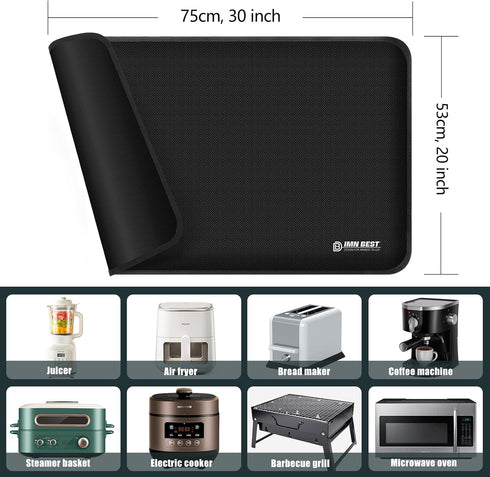 Heat Resistant Mat for Air Fryer Site, Fireproof Silicone Mat for Kitchen Countertop, Non-slip and Waterproof, Countertop Protector (Black, 30"X20") by ImnBest