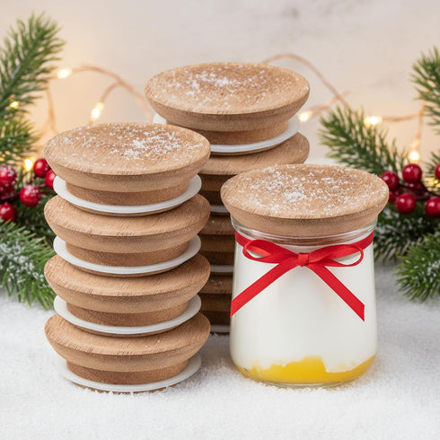 Gueevin 8 Pack Yogurt Jar Lids Compatible with Oui Wooden Round Reusable