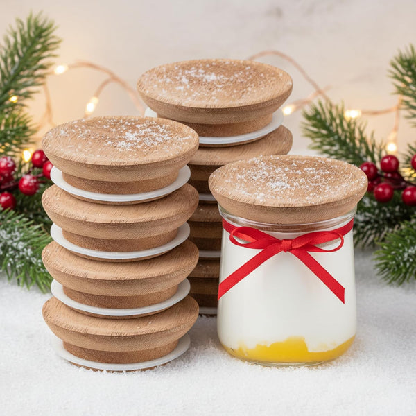 Gueevin 8 Pack Yogurt Jar Lids Compatible with Oui Wooden Round Reusable