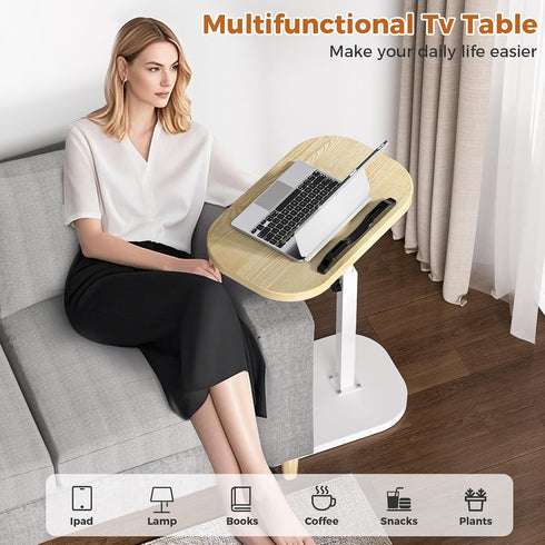 EGCUQ 360 C Shaped TV Tray Adjustable Height, Snack Couch Table - Swivel TV Table for Eating and Laptops
