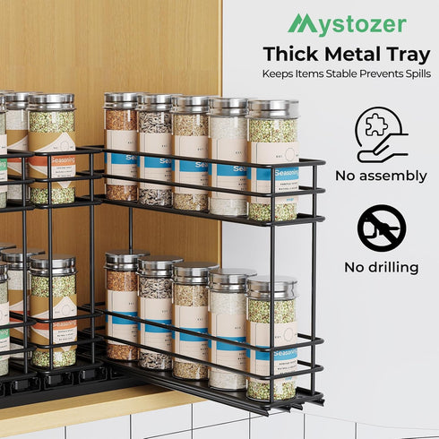 Mystozer 7.4" Wx10.43 Dx8.26 3 2 Pull Out Spice Rack Organizer for Cabinet, Slide Out Spice Racks, Easy to Install