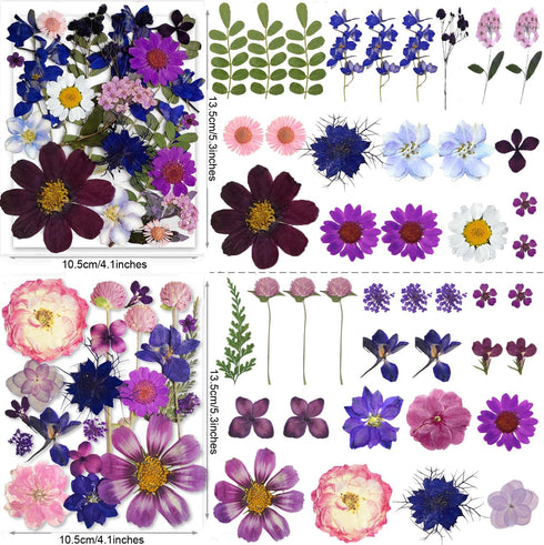 150PCS Purple Dried Pressed Flowers with Butterfly Stickers, YouthBro Real Nature Flowers Set for DIY Craft
