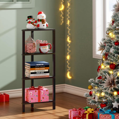 4-Tier BS05BK004 TUTOTAK Corner Shelf, Corner Bookshelf for Small Space, Narrow Display Corner Shelf Stand with Storage