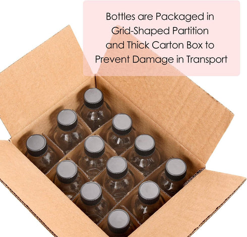 AOZITA 12 Pack, 2 oz 3 60ml Immunity, Small Clear Glass Bottles w/Lid & Funnels - Boston Shot Bottles for Health
